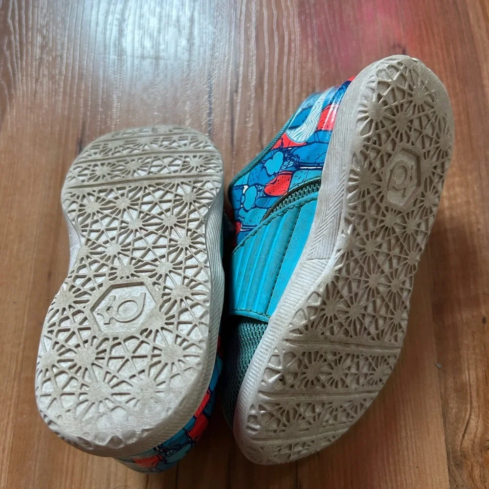 Nike Kids Shoes - Teal & Red 7C KD Ice Cream Cartoon Design Velcro Closure